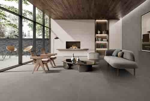 Zachte huid geglazuurde microcement stille stijl keramische tegels 750 * 1500 mm voor woonkamer